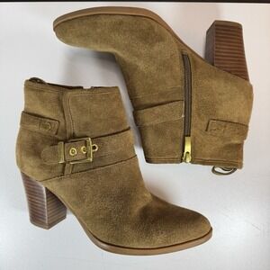 Franco Sarto Dorinda Suede Ankle Boots Women's 7.5M Tan Brown Block Heel‎